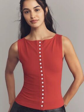 Reformation Crimson Red Button-Front Tank Top size XS